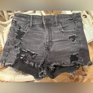 American Eagle 4 Hi-Rise Distressed Black Denim Shorties